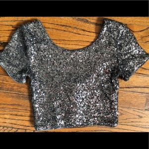 Silver Sequin Crop Top